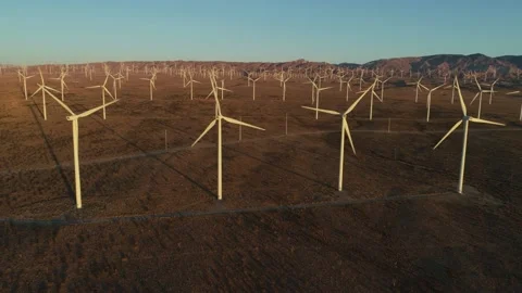 Windmills in Mojave Drone Pans Right 스톡 동영상 146556508