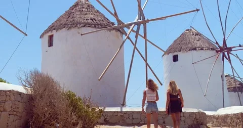 Windmills in Mykonos Stock Footage 148243474
