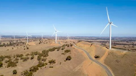 Windmills over hills  aerial photo Stock Photos