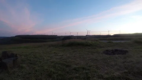 Windmills over the Rhondda Valleys Stock Footage 93284666