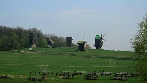 Windmills in Pirogovo Stock Footage 99003176