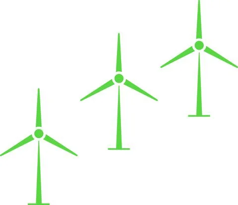 Windmills producing energy fuel. Vector image. Stock-Illustration