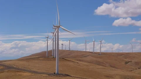 Windmills Rotating Generating Clean Energy Goldendale Washington Drone Video Video stock 286363552