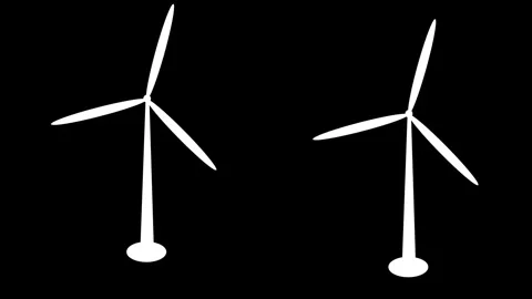 Windmills rotation loop side view isolated, Animated wind turbine video Video stock 260174502