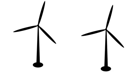 Windmills rotation loop side view isolated, Animated wind turbine video Video stock 260174508