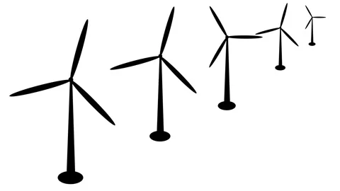 Windmills rotation loop side view isolated, Animated wind turbine video Stock Footage 260174509