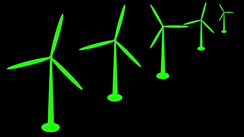 Windmills rotation loop side view isolated, Animated wind turbine video Stock Footage 260174510