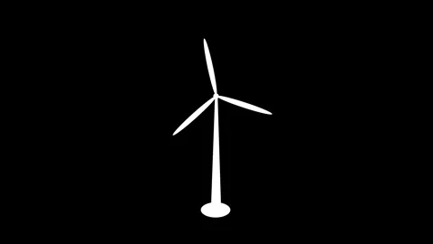 Windmills rotation loop side view isolated, Animated wind turbine video Video stock 260174585
