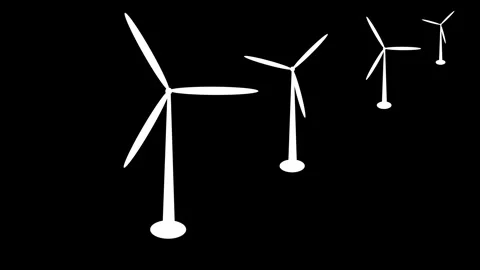 Windmills rotation loop side view isolated, Animated wind turbine video Video stock 260174594