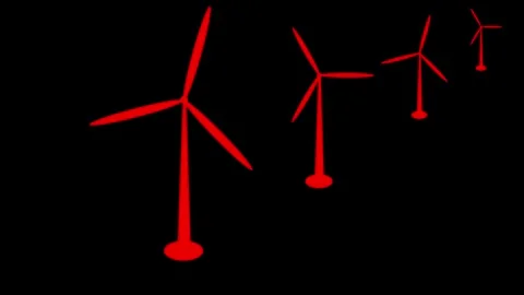 Windmills rotation loop side view isolated, Animated wind turbine video Video stock 260174599