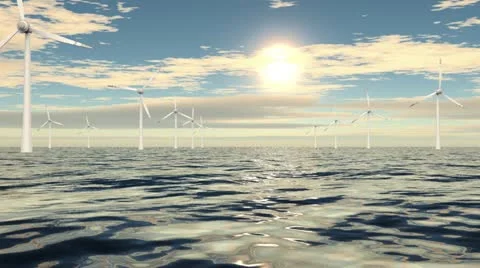 Windmills in a row on cloudy sea Stock Footage 22038605