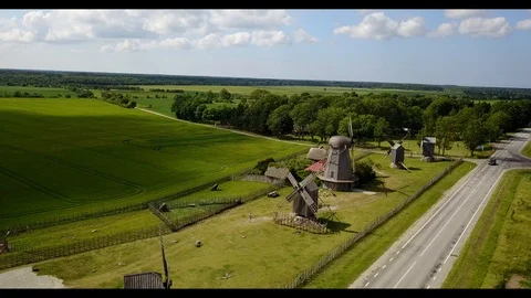 Windmills in Saaremaa Estonia 2 Stock Footage 101086815