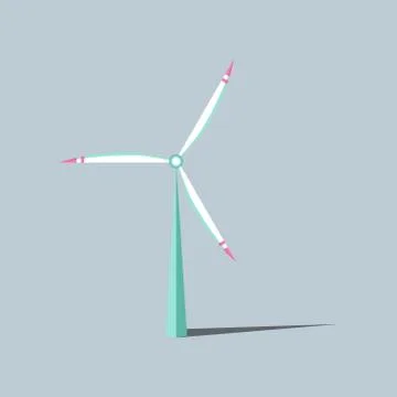 Windmills with shadow. Wind turbines with changing angle rotation. Vector Illustrazione stock
