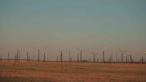 Windmills in the steppes of Crimea Stock Footage 153757695