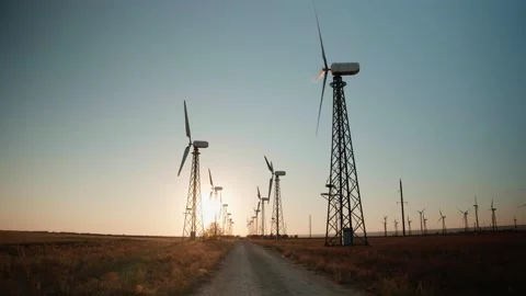 Windmills in the steppes of Crimea Stock Footage 153758017
