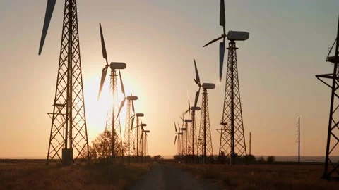 Windmills in the steppes of Crimea Stock Footage 153758168