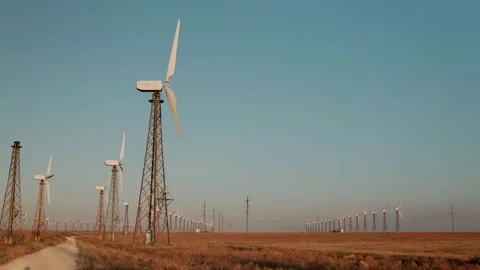 Windmills in the steppes of Crimea Stock Footage 153758265
