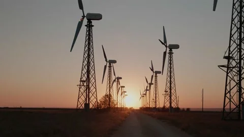 Windmills in the steppes of Crimea Stock Footage 153758445