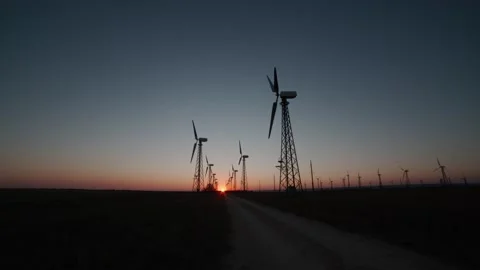 Windmills in the steppes of Crimea Stock Footage 153758648