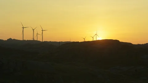 Windmills in the sunrise Stock Footage 127833939
