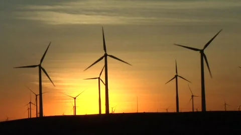 Windmills &amp; sunset Video stock 331885