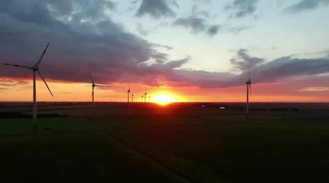 Windmills Sunset Stock Footage 66768095