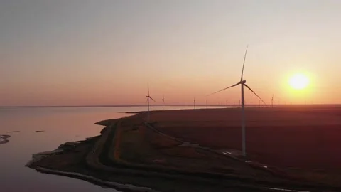 Windmills at the sunset Stock Footage 158817323