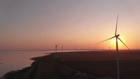 Windmills at the sunset Stock Footage 158817326
