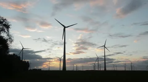 Windmills at sunset, Germany Stock Footage 18007541