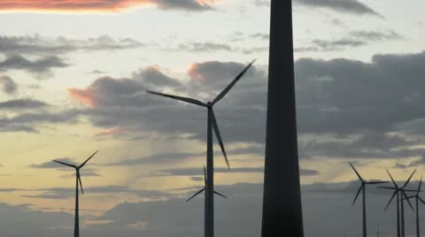 Windmills at sunset, Germany Stock Footage 18007569