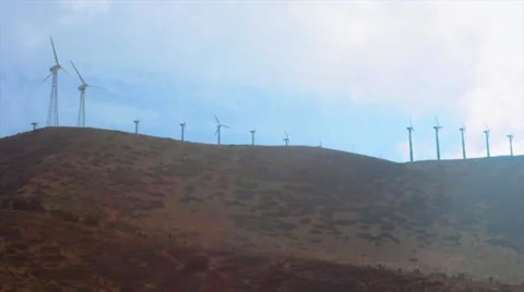 Windmills on top of mountain Stock Footage 54797922