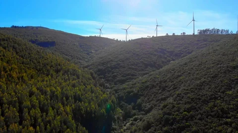 Windmills on top of mountain Stock Footage 127688873