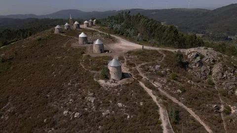 Windmills on top of the mountain Stock Footage 168022226