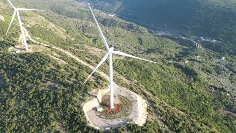 Windmills on top of the mountain Stock Footage 253419629