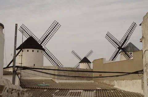 Windmills type "tower" Campo de Criptana (Ciudad Real) Stock Photos