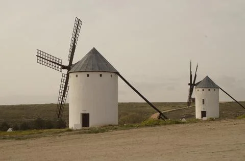 Windmills type "tower" Campo de Criptana (Ciudad Real) Stock Photos