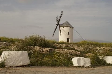 Windmills type "tower" Campo de Criptana (Ciudad Real) Stock Photos