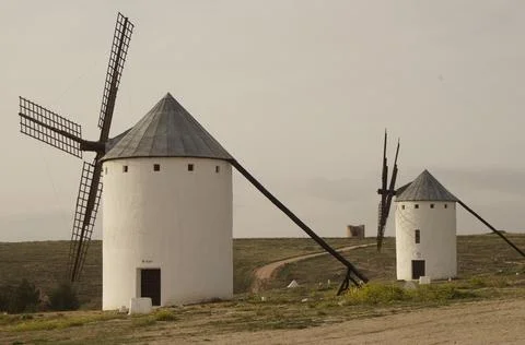 Windmills type "tower" Campo de Criptana (Ciudad Real) Stock Photos
