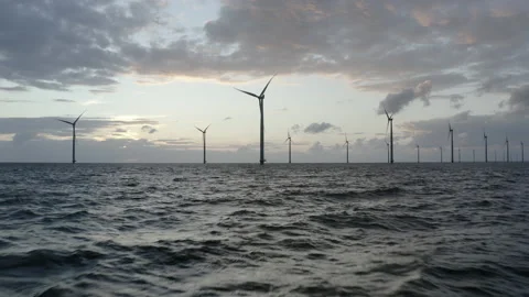 Windmills in wild sea Stock Footage 164231095
