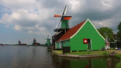Windmills in Zaanse Schans Stock Footage 74842527