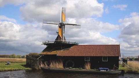 Windmills in Zaanse Schans - Netherlands Stock Footage 94908396