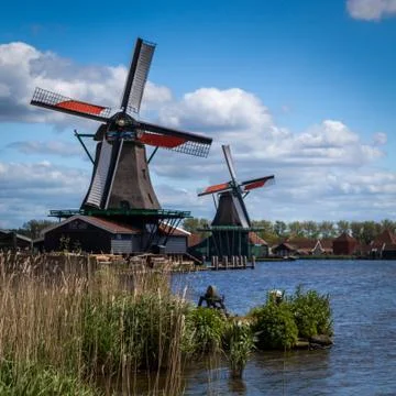 Windmills at Zaanse Schans Stock Photos