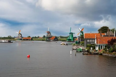 Windmills in Zaanse Schans Stock Photos