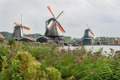 Windmills in Zaanse Schans Stock Photos