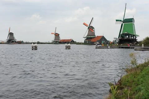 Windmills in Zaanse Schans Stock Photos