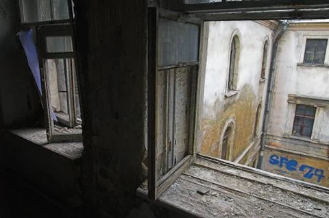 Window in abandoned house Stock Photos