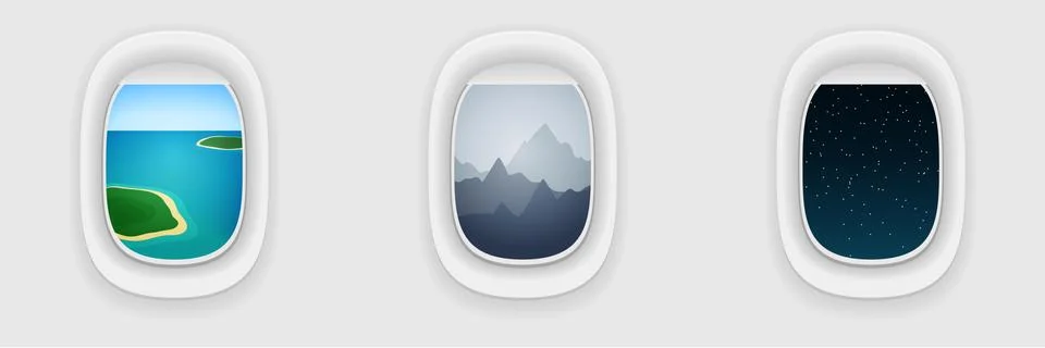 Window of airplane, long flight concept. Vacation, traveling template. Stock Illustration