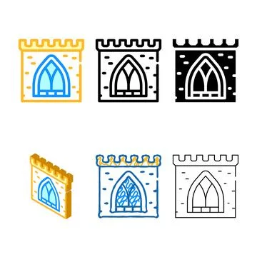 Window of ancient castle color icon vector set Stock Illustration