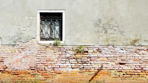 Window and ancient decay wall half brick wall Stock Photos