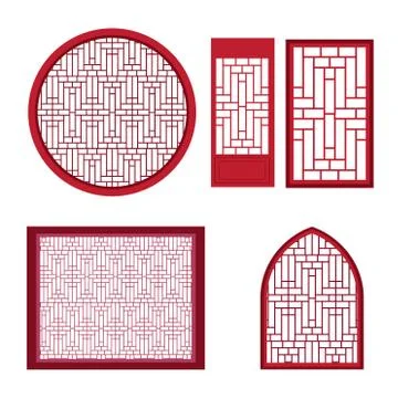 Window and door with asian pattern Stock Illustration
